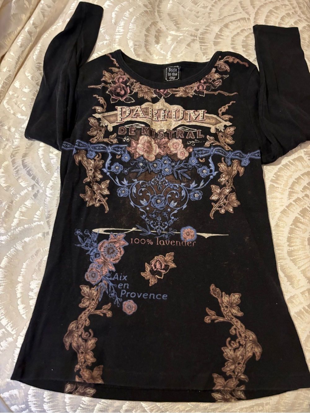 Belle Du Jour Black Long-Sleeve Floral Graphic Tee